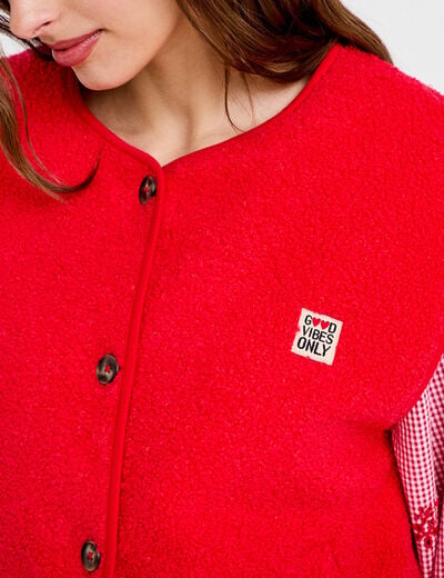 Gilet sans manches effet polaire rouge femme