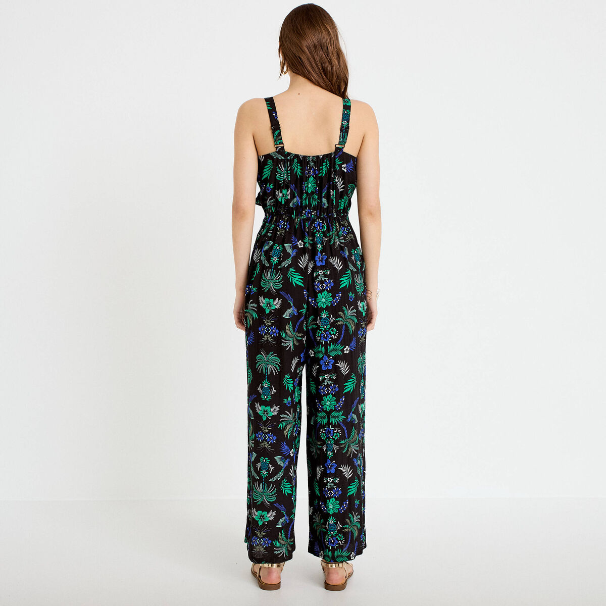 Combinaison pantalon volants noir femme