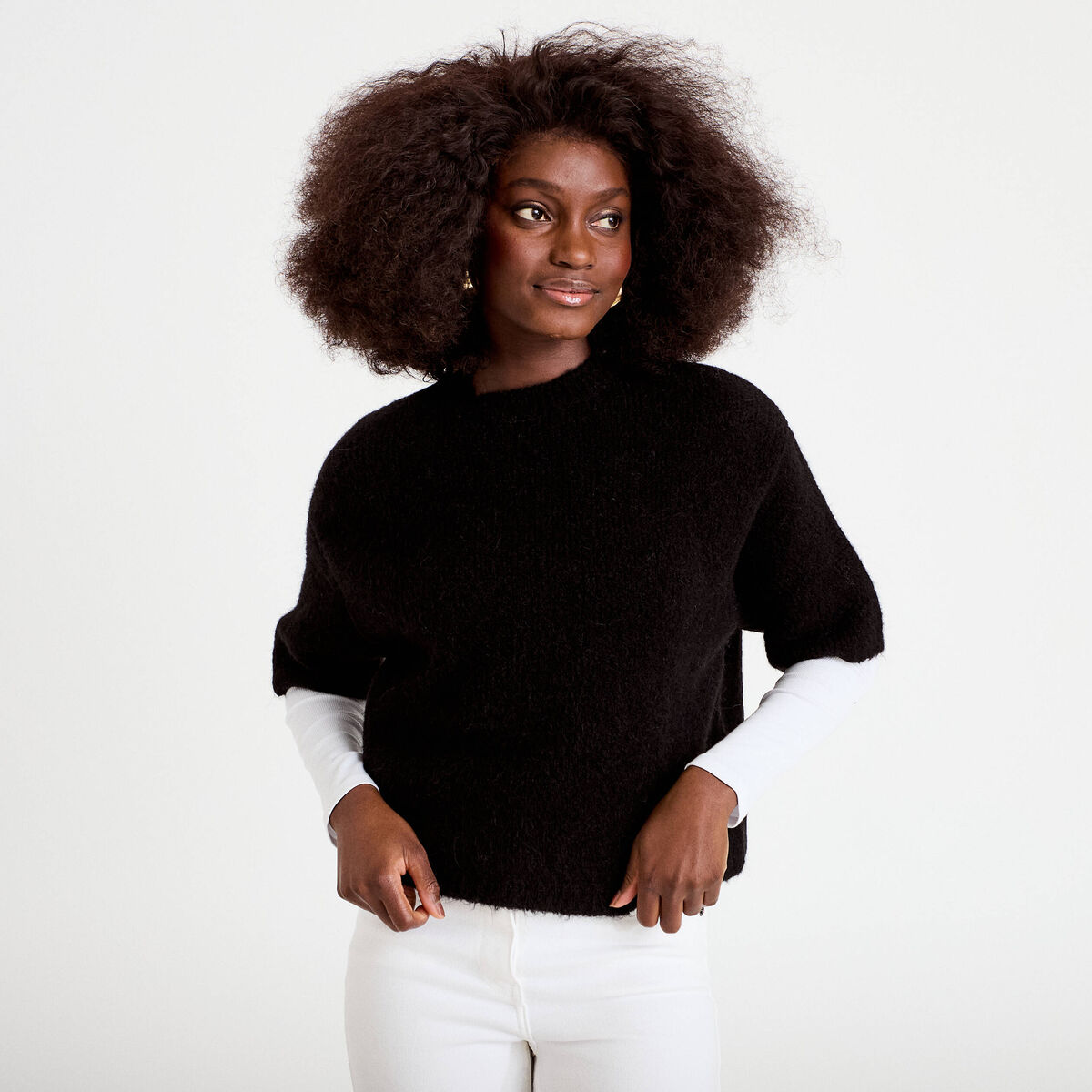 Pull manches courtes noir femme