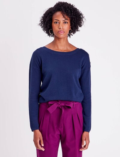 Pull avec boutons bleu marine femme