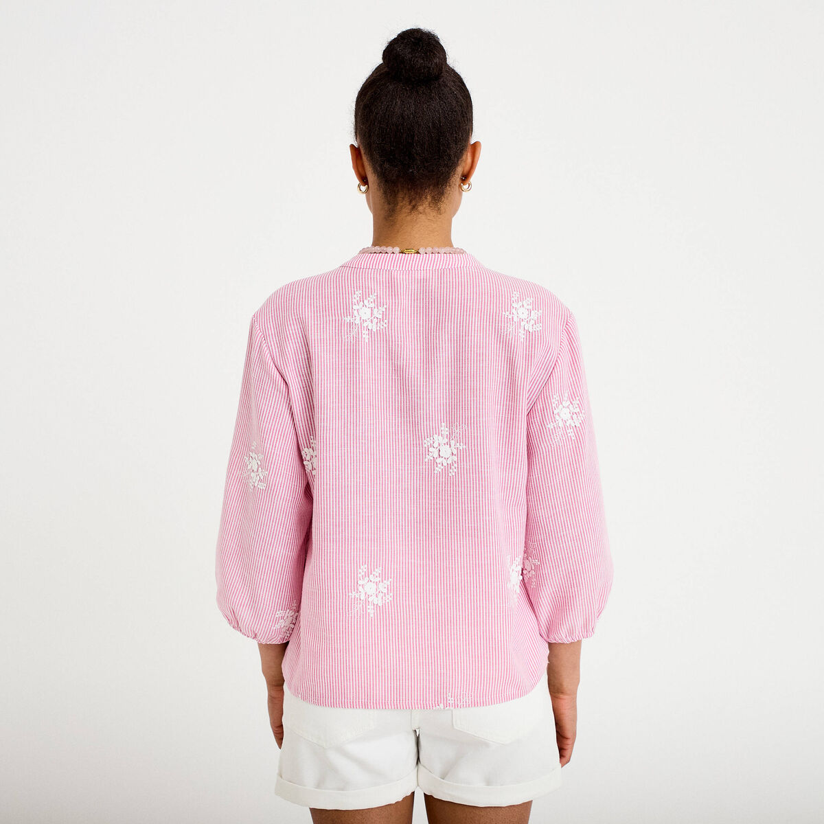 Blouse col tunisien rose femme