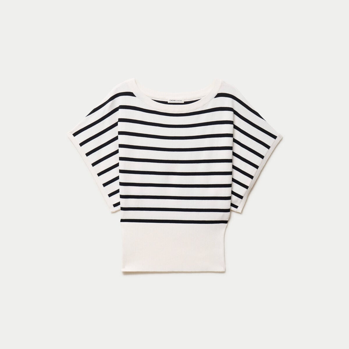 Pull ample manches courtes col rond blanc femme