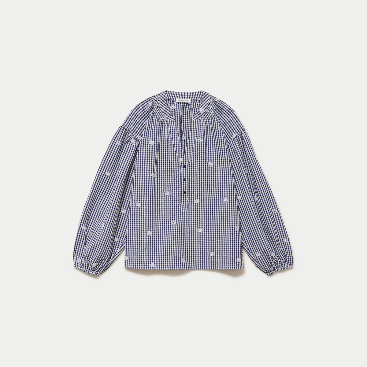 Blouse vichy brod&eacute;e bleu femme