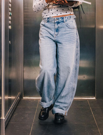 Jean barrel long en coton denim double stone femme