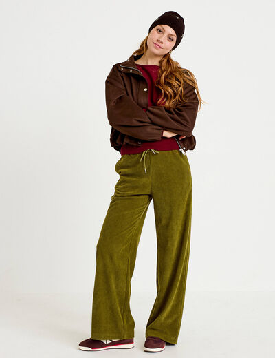 Pantalon jogging taille standard velours vert kaki femme