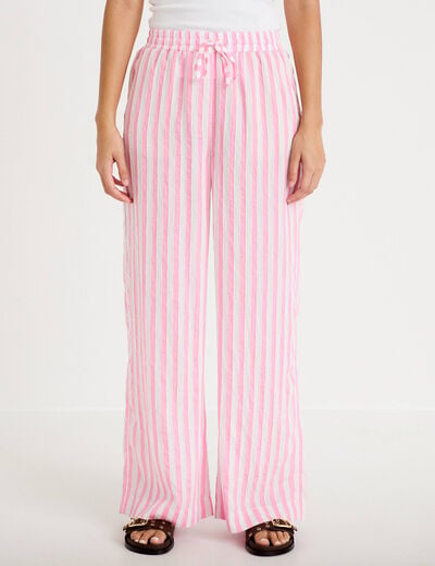 Pantalon large fluide taille standard rose femme