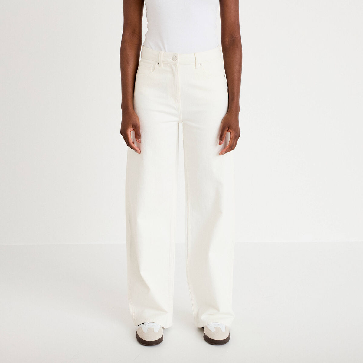 Jeans wide leg taille haute denim blanc femme