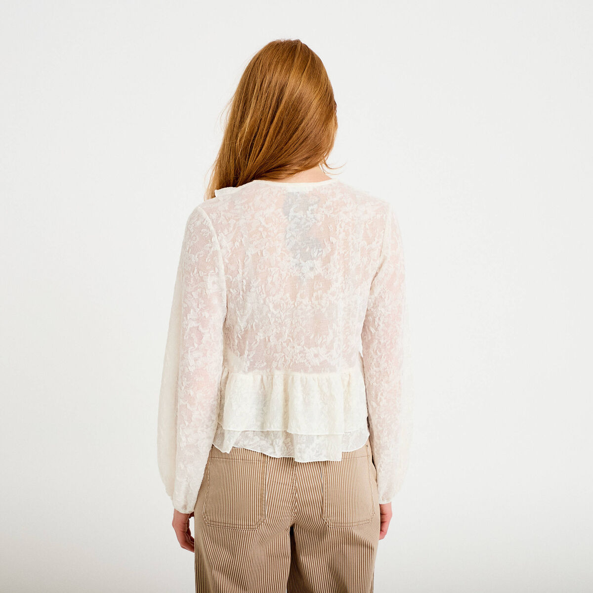 Blouse col v manches longues ecru femme