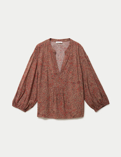 Blouse col v manches longues rouge fonc&eacute; femme