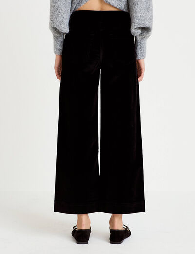 Pantalon bootcut taille haute velours noir femme