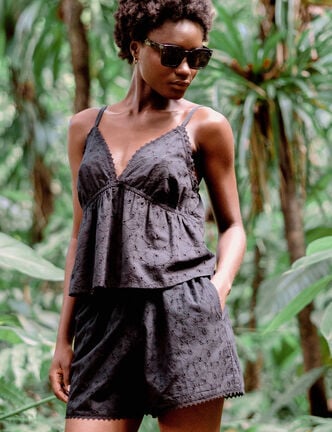 Short avec broderie noir femme
