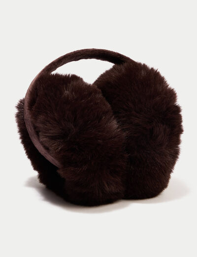 Cache-oreilles fausse fourrure marron fonc&eacute; femme