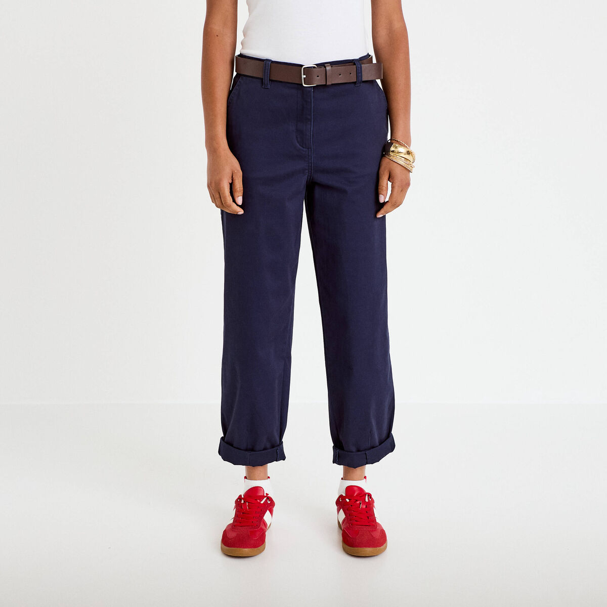 Pantalon chino avec ceinture amovible bleu marine femme