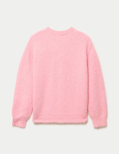 Gilet ample col rond manches longues rose femme