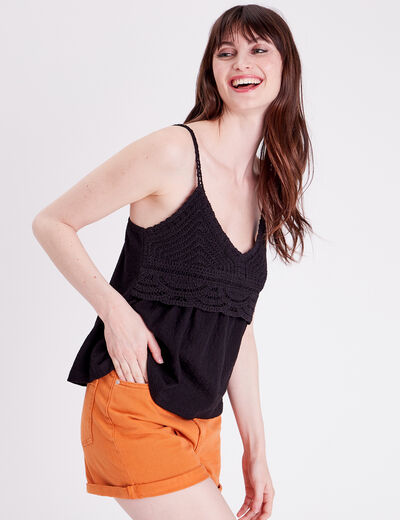 D&eacute;bardeur col aspect crochet noir femme
