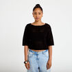 Pull ajour&eacute; aspect dentelle col rond noir femme