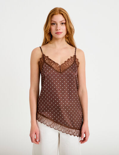 D&eacute;bardeur droit d&eacute;tail dentelle marron fonc&eacute; femme