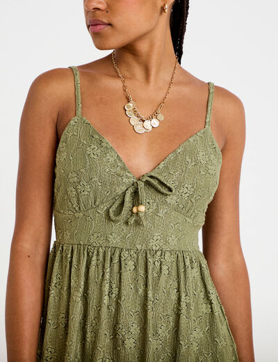 Robe &eacute;vas&eacute;e bretelles fines vert kaki femme
