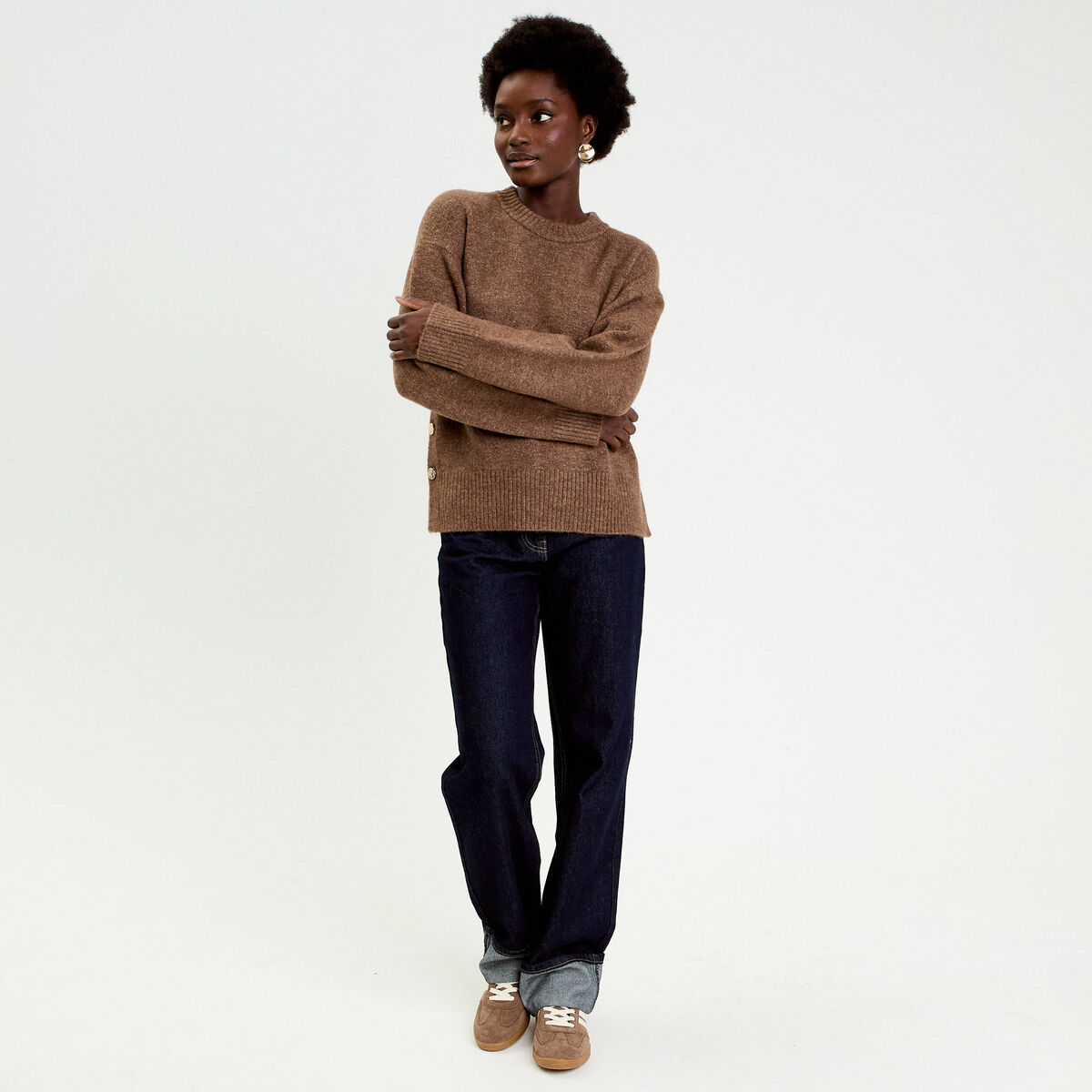 Pull manches longues marron clair femme