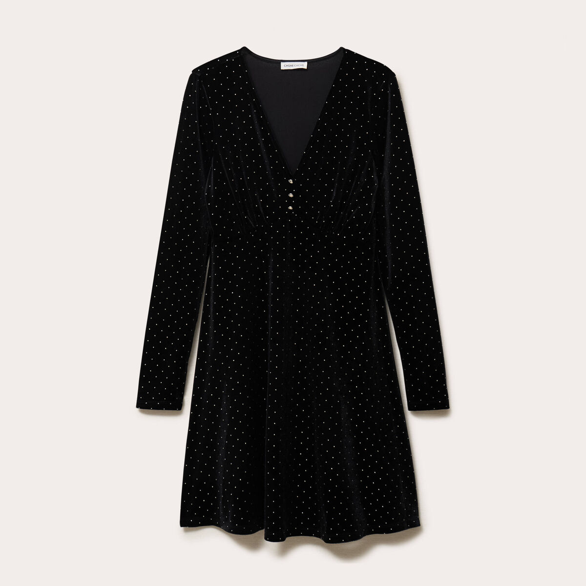 Robe patineuse courte velours col v noir femme