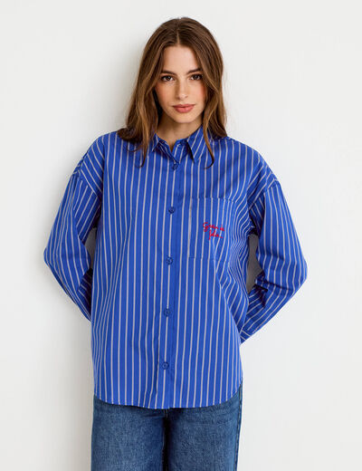 Chemise oversize manches longues bleu femme