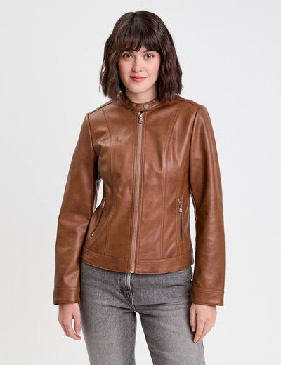 Veste droite zipp&eacute;e beige femme