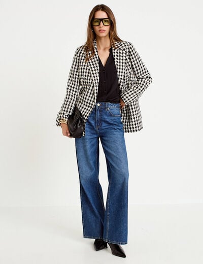 Blouse ample pliss&eacute;e manches longues noir femme