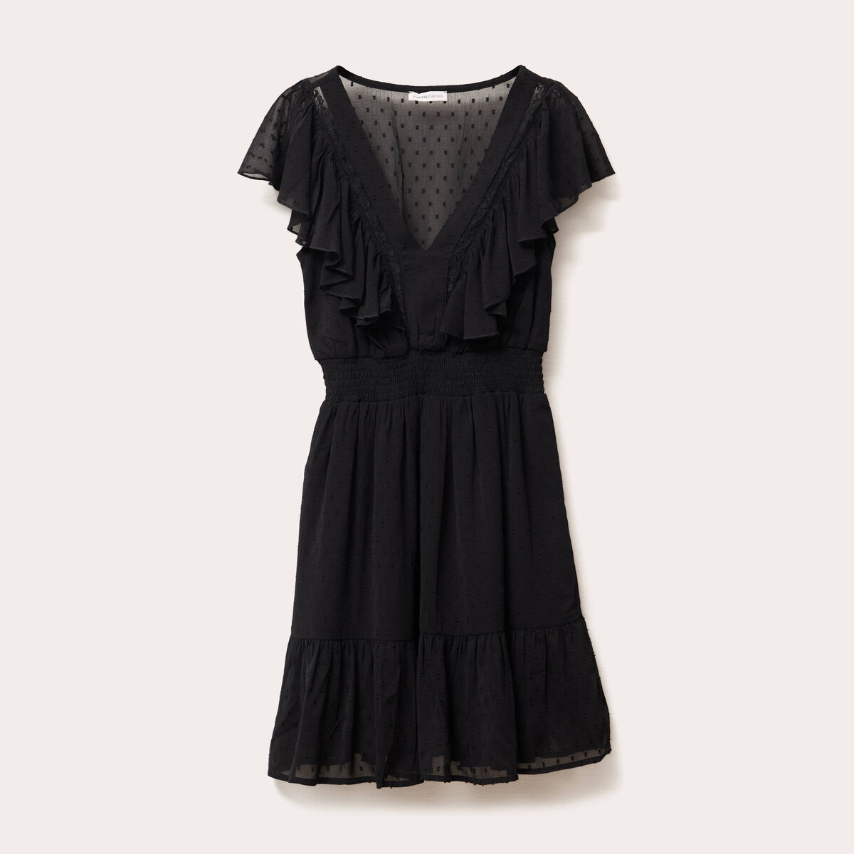 Robe &eacute;vas&eacute;e plumetis noir femme