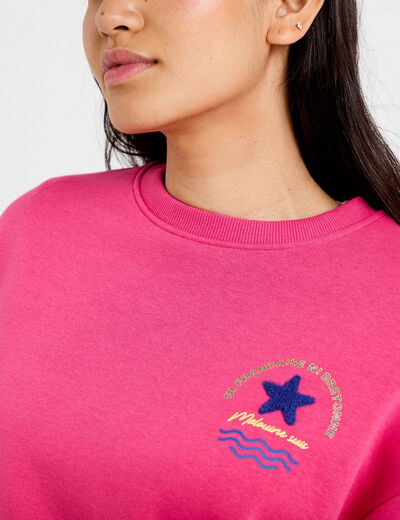 Sweat col rond manches longues rose fushia femme