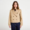 Trench droit court col tailleur sable femme