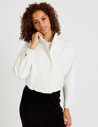 Veste cropped bas resserr&eacute; ecru femme