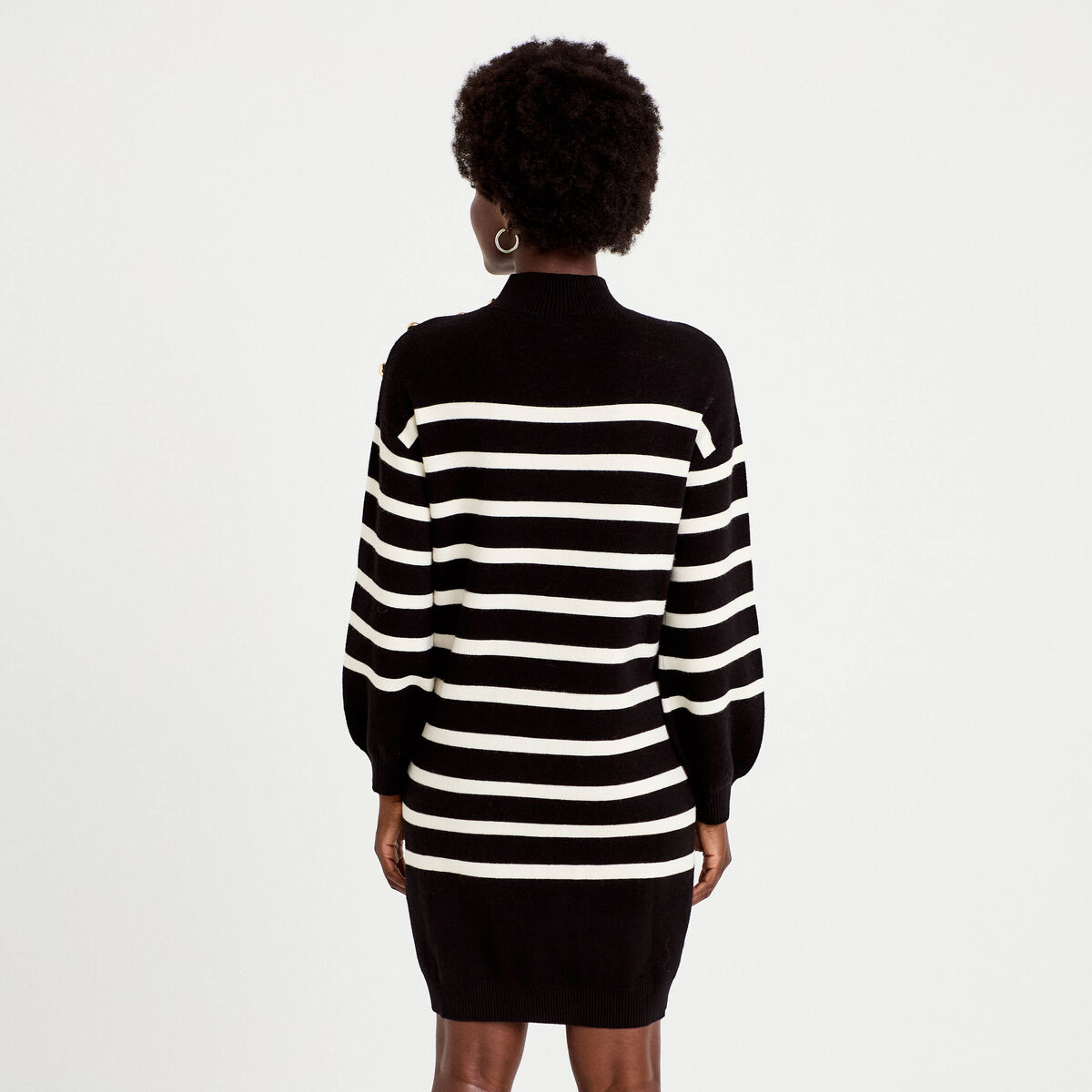 Robe pull droite manches longues noir femme
