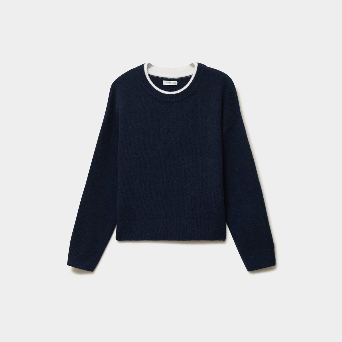 Pull col rond manches longues bleu marine femme