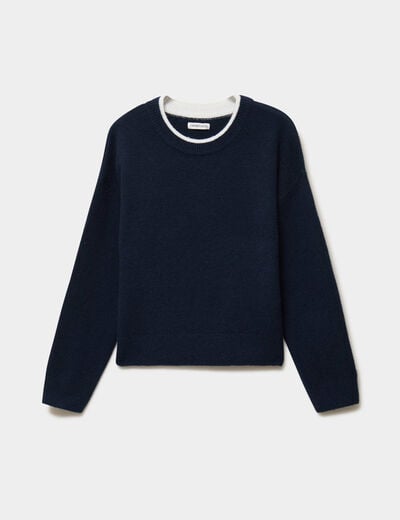 Pull col rond manches longues bleu marine femme