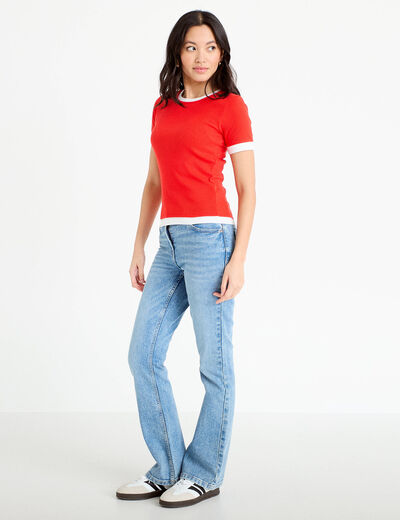 T-shirt ajust&eacute; col rond manches courtes rouge femme