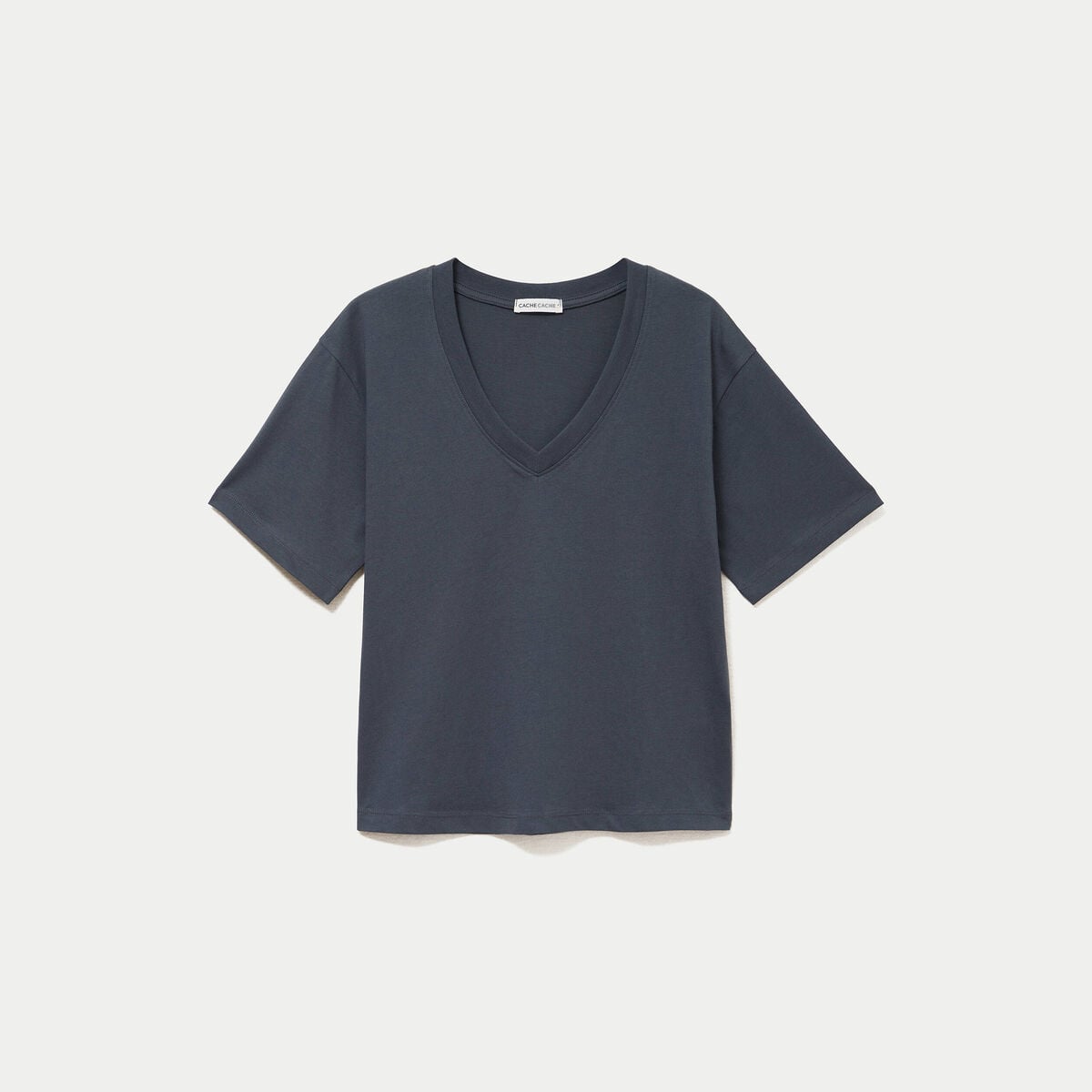 T-shirt col v manches courtes gris femme
