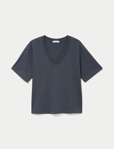 T-shirt col v manches courtes gris femme