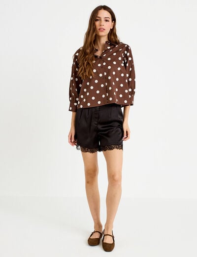 Chemise droite manches longues marron femme