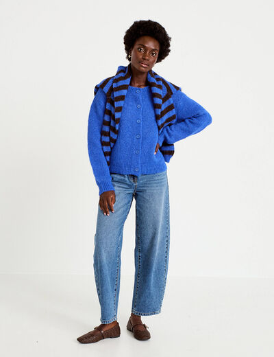 Gilet ample col rond manches longues bleu electrique femme