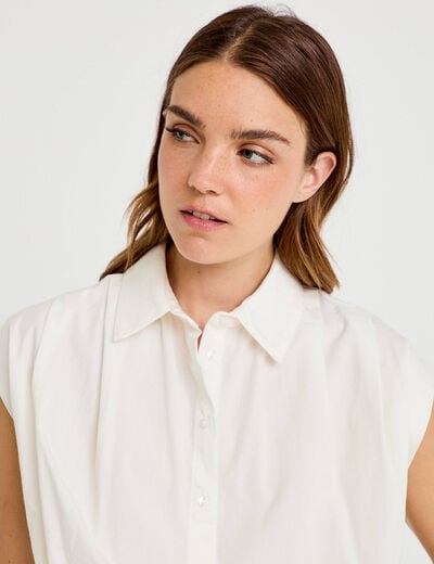 Chemise effet boule col am&eacute;ricain ecru femme
