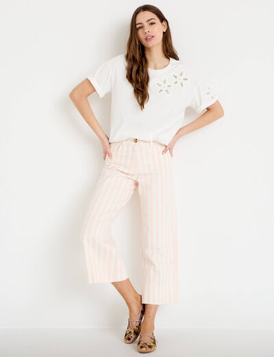Jean wide leg cropped taille haute blanc femme