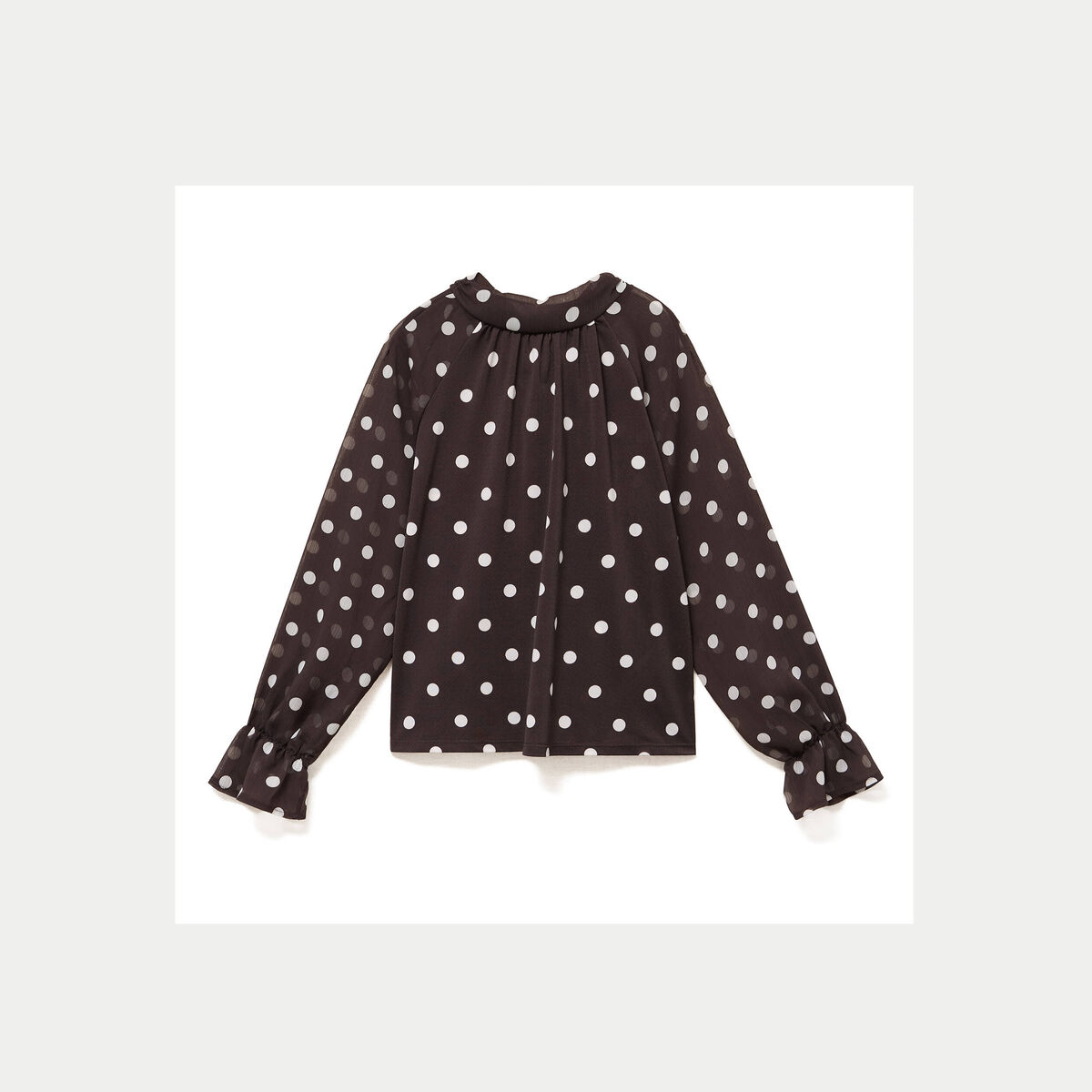 Blouse droite voile manches longues marron fonc&eacute; femme