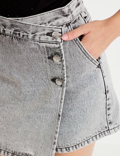 Jupe-short droite en jean denim gris femme