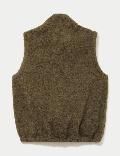 Veste sans manches col montant bouclette vert kaki femme