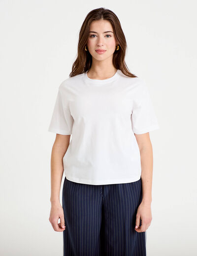 T-shirt col rond manches courtes blanc femme
