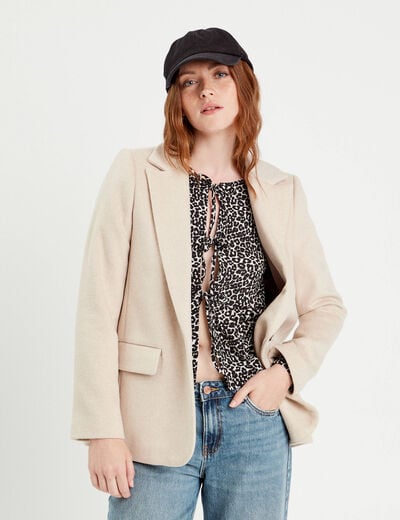 Veste blazer boutonn&eacute;e beige femme