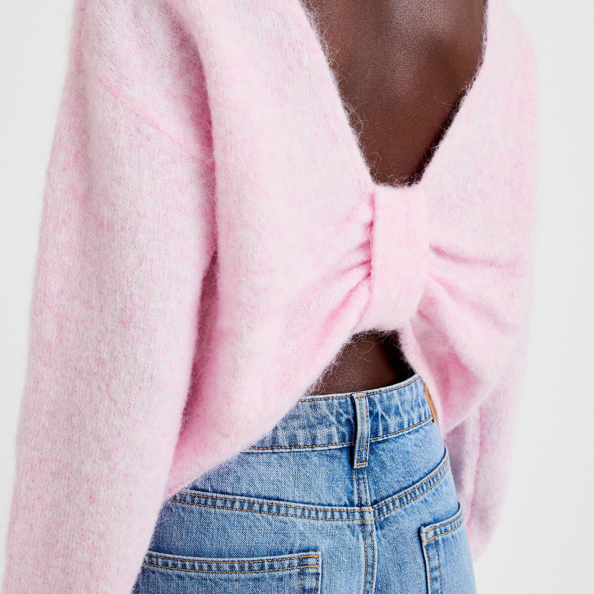 Pull col rond manches longues rose clair femme