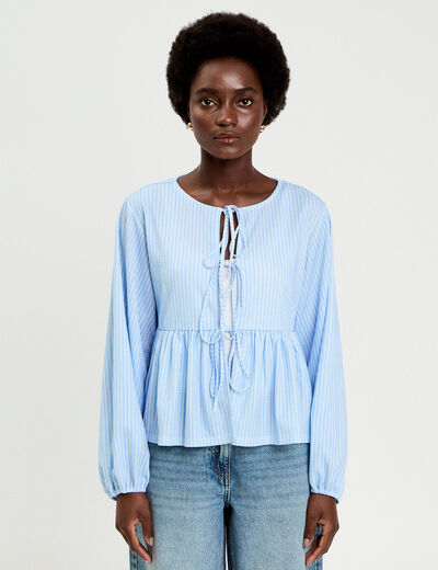Blouse manches longues en cr&ecirc;pe blanc femme