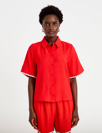 Chemise droite manches courtes rouge femme