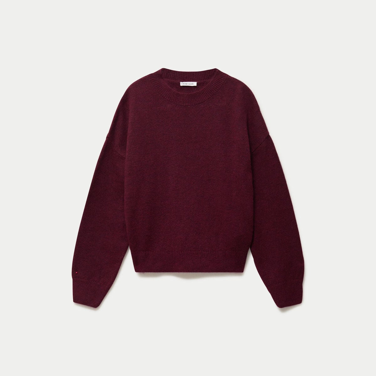 Pull col rond manches longues bordeaux femme